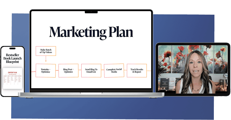 Visual mockup of the Bestseller Book Launch Blueprint course by Amber Vilhauer